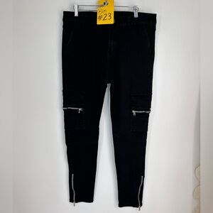 Skinny Fit Black Gothic Jeans Zippers Pockets Size 36